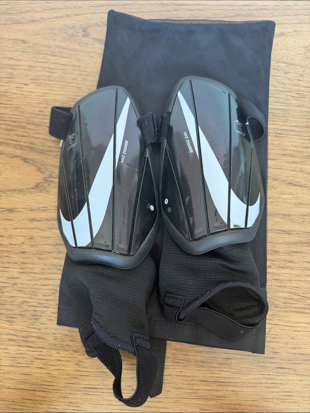 Nike Black and White Shin Guards with Integrated Sleeves